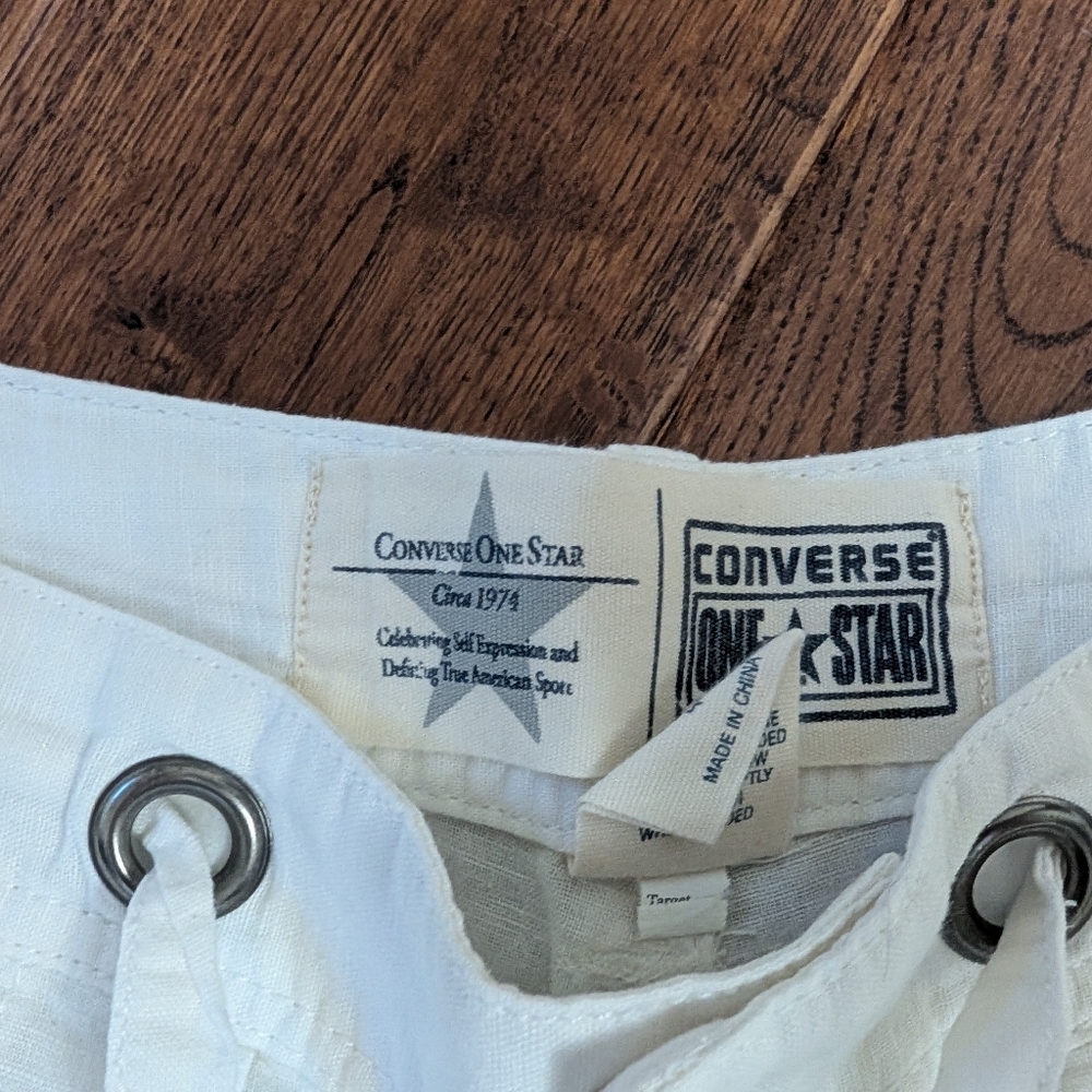 EUC Ladies Converse One Star ⭐ White Linen Cotton Wide Leg Drawstring Pants Sz 4 - Picture 5 of 10